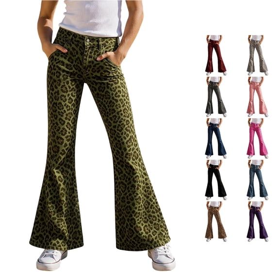 Vrotazzy Girls Leopard Print Casual Wide Leg Pants for Kids Playful Everyday Trousers with Elastic Waist and Comfortable Fit for Daily School & Outdoor