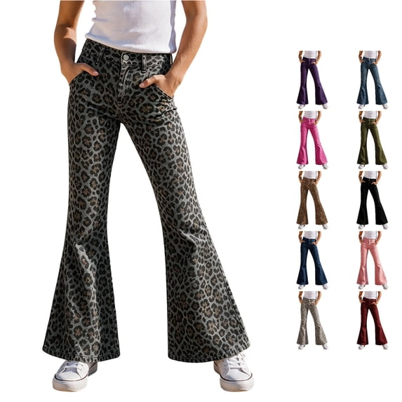 Vrotazzy Girls Leopard Print Casual Wide Leg Pants for Kids Playful Everyday Trousers with Elastic Waist and Comfortable Fit for Daily School & Outdoor