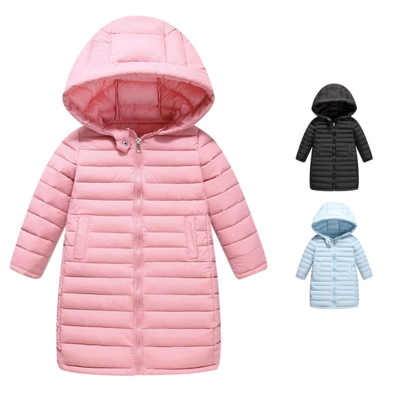 Vrotazzy Girls Long Down Coat Hooded Zipper Jacket Kids Lightweight Winter Outwear for Children,Size 7-8 Years