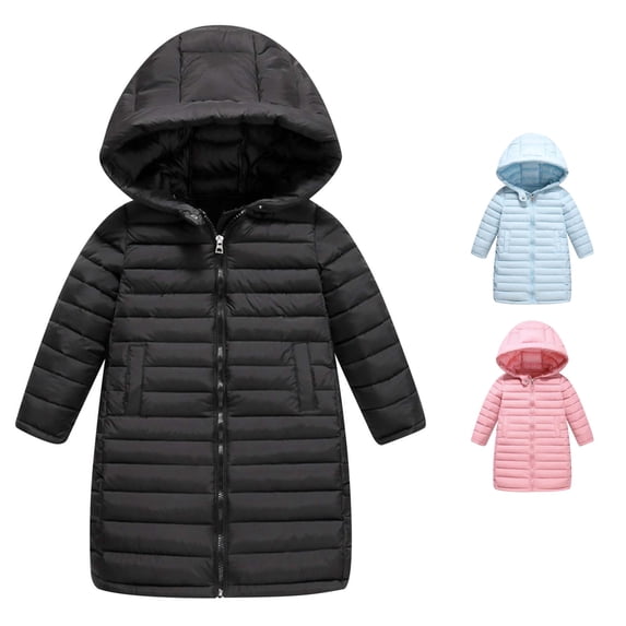 Vrotazzy Girls Long Down Coat Hooded Zipper Jacket Kids Lightweight Winter Outwear for Children,Sizes 6-7 Years