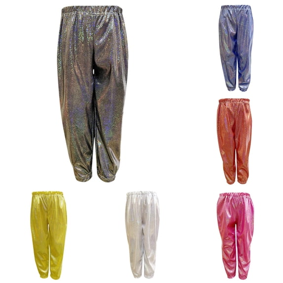 Vrotazzy Girls Pants - Modern Sparkly Dancewear for Kids Loose Fit Harem Style Pants for Hop Street Dance Versatile Playwear