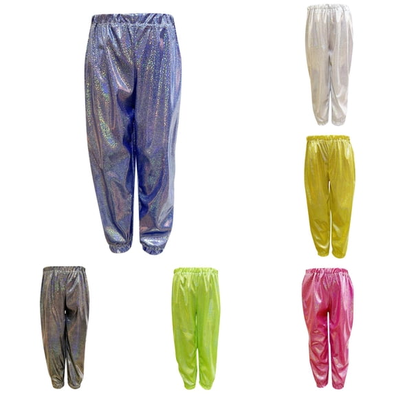 Vrotazzy Girls Pants - Modern Sparkly Dancewear for Kids Loose Fit Harem Style Pants for Hop Street Dance Versatile Playwear