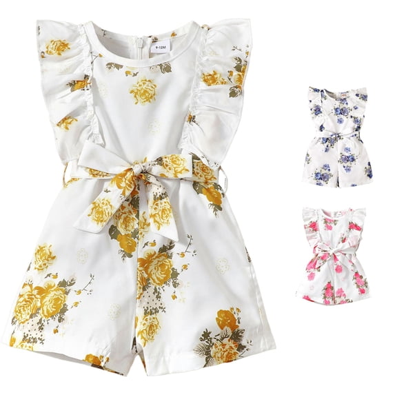 Vrotazzy Girls Romper Jumpsuit with Fly Sleeve Ruffles Floral Print Bodysuits Clothes