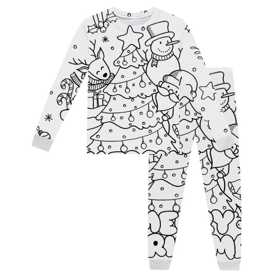 Vrotazzy Kids Pajamas,Boys Doodle Long Sleeve Pajama for Holiday Family Nightwear Christmas Print Set,7-8 Years