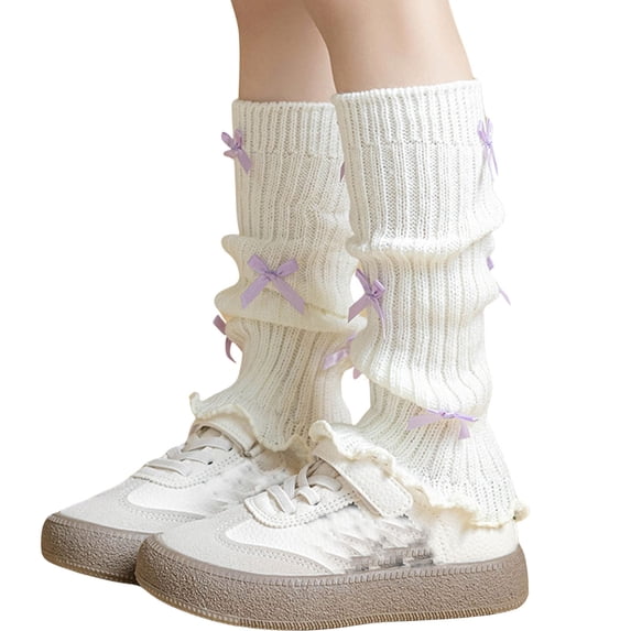 Vrotazzy Knitted Leg Warmers For Girls High Knee Loose Cozy Winter Fashionable Kids Legwear,One Size