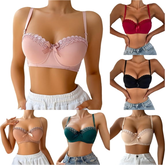 Vrotazzy Lace Underwire Push Up Bra Demi Cup Smooth T Shirt Bra for Women Comfortable Adjustable Straps French Full Coverage Front Closure V Racerback Plus Size Non Padded