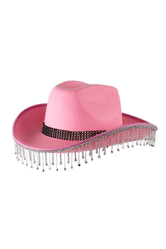 Ladies Solid Rhinestone Fringe Western Wedding Top Hat Party Cowboy Accessory,Size One Size