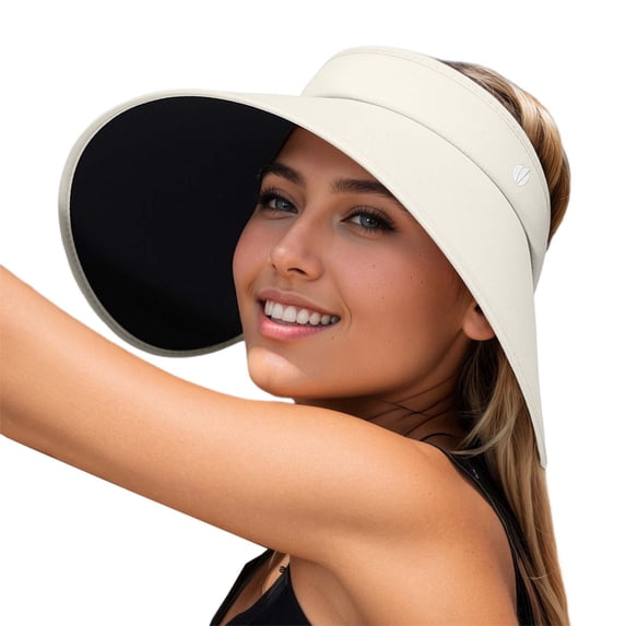 Vrotazzy Ladies Wide Brim Open Top Sun Hat Outdoor Cycling Folding Visor Packable Travel Beach UPF 50+ Adjustable Large Sport Cap,Sizes One Size