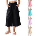 thumbnail image 1 of Vrotazzy Lightweight Summer Girls Wide Leg Pants in Ice Silk Solid Color for Daily Casual Comfort and Breathable Easy Care, 1 of 6