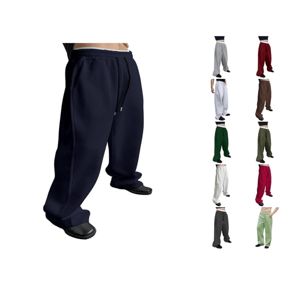 Vrotazzy Men's Casual Pants Loose Fit Straight Leg Trousers with Pockets for Daily Wear and Sports – Comfortable Soft Beltless Waist Men’s Everyday Bottoms,Sizes XL
