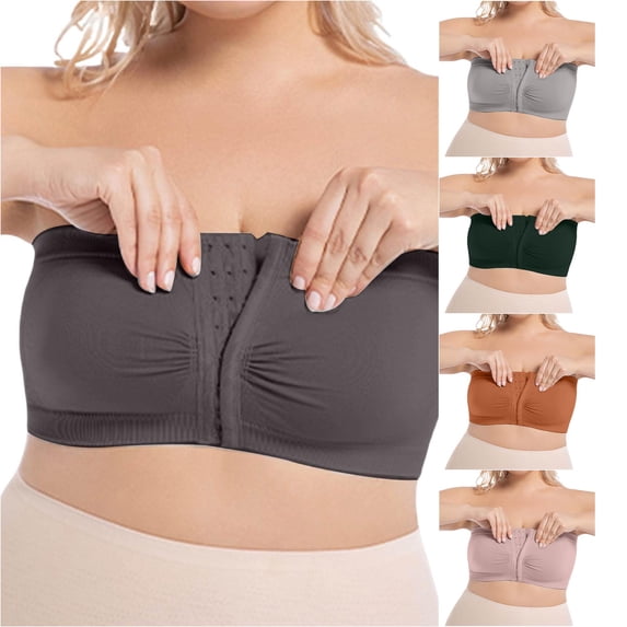 Vrotazzy Plus Size Front Closure Push Up Wireless Bra Racerback Bandeau Shirt Bust Seamless Daily Comfort