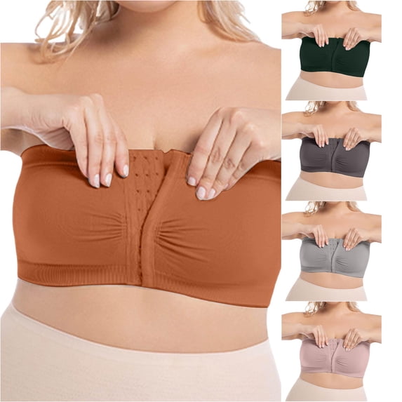 Vrotazzy Plus Size Front Closure Push Up Wireless Bra Racerback Bandeau Shirt Bust Seamless Daily Comfort
