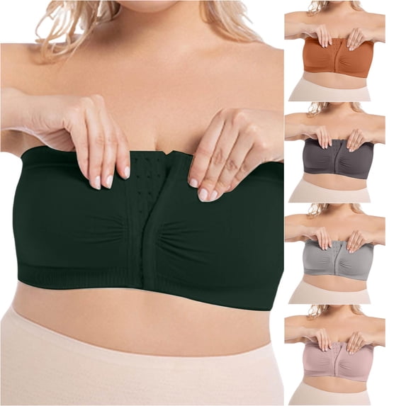 Vrotazzy Plus Size Front Closure Push Up Wireless Bra Racerback Bandeau Shirt Bust Seamless Daily Comfort