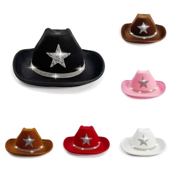Vrotazzy Sparkly Star Cowboy Hat for Kids Western Party Festival Sun Outdoor Play for Girls And Boys Childrens Caps Carnival Christmas School Casual Wear