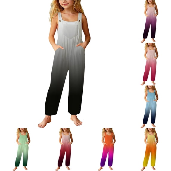 Vrotazzy Stylish Casual Loose Fit Kids Jumpsuit with Pockets for Daily and Outdoor Activities