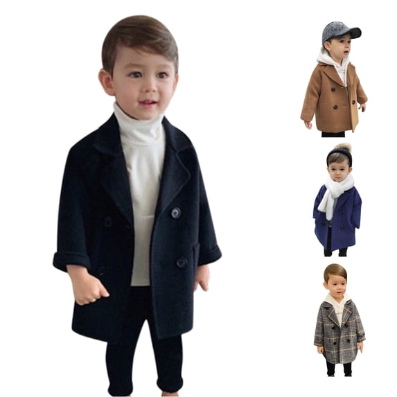 Vrotazzy Toddler Elegant Boys Trench Coat Girls Double Notched Wool Plaid Jacket Kids Baby