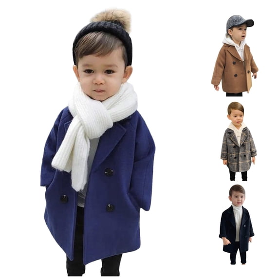 Vrotazzy Toddler Elegant Boys Trench Coat Girls Double Notched Wool Plaid Jacket Kids Baby