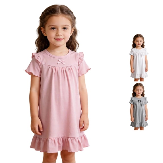Vrotazzy Toddler Girl Pajamas,Girls Summer Soft Kids Pajamas Short Sleeve Nightgown Breathable Comfortable Sleep Dress for Toddler Little Girl,7-8 Years