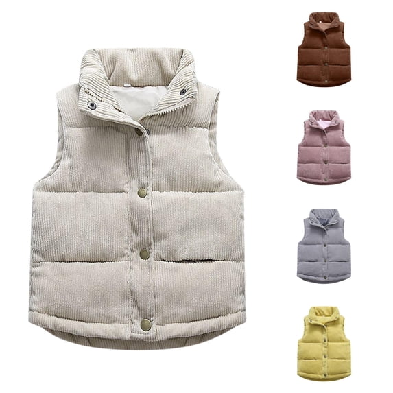 Vrotazzy Toddler Kids Baby Girls Boys Corduroy Vest Fuzzy Sleeveless Coat Outerwear Pockets,Size 2-3 Years