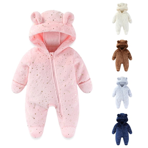 Vrotazzy Winter Thermal Snowsuit for Baby Girls Insulated Jumpsuit With Hood Outdoor Warm Wear Padded Romper,Sizes 0-3 Months