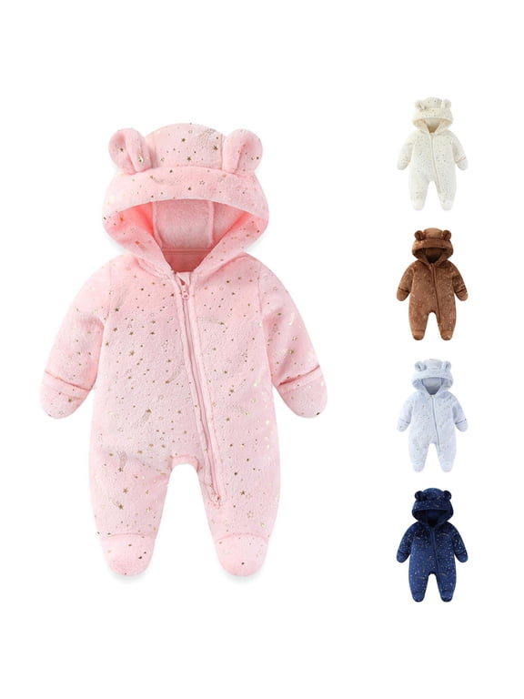 Winter Thermal Snowsuit for Baby Girls Insulated Jumpsuit With Hood Outdoor Warm Wear Padded Romper,Sizes 0-3 Months