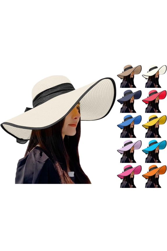 Women Big Straw Wide Brim Sun Hats Floppy Roll Up Beach Cap Summer