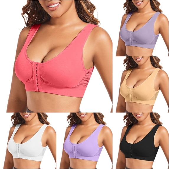 Vrotazzy Women Casual Hollow Out Button Breathable Sport Bra Top Underwear Without Steel Ring Gathering