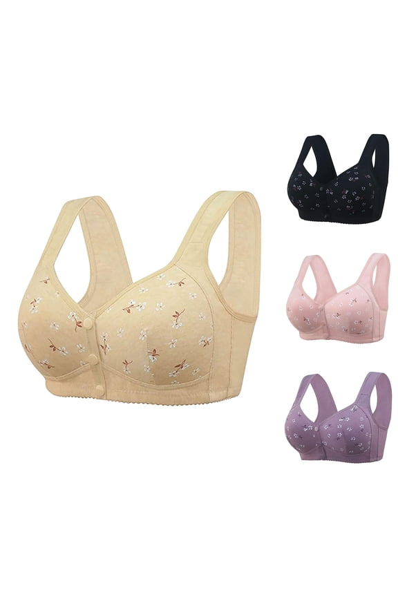 Women Lace Front Button Shaping Cup Adjustable Shoulder Strap Large Size Underwire Bra,Size S
