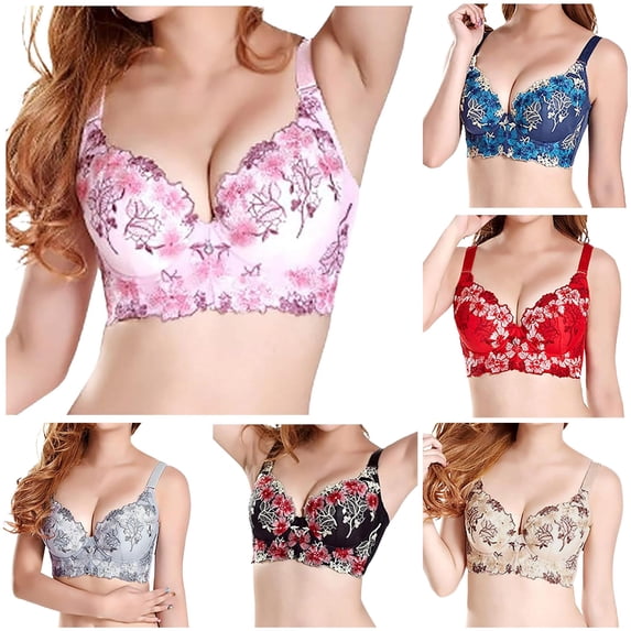 Vrotazzy Women's Embroidered Adjustable Push Up Bra Lace Unlined Underwire Corset Bustier Sheer Mesh Backless Balconette Demi Cup