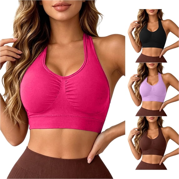 Vrotazzy Women’s Seamless Racerback Sports Bra Top With Removable Pads for Daily Wear