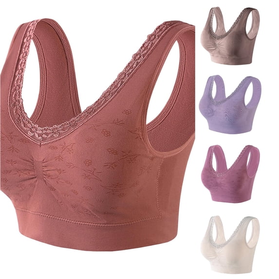 Vrotazzy Women's Seamless Wirefree Sports Bra Soft Stretch Breathable for Sleeping Daily Wear Adjustable Straps -Back- Lightweight