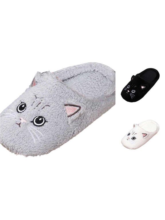 Women's Slippers Fuzzy Comfort First-Rate Home Footwear with Cat Print Open Toe Flat Indoor Slides for Everyday Cozy Fall Winter