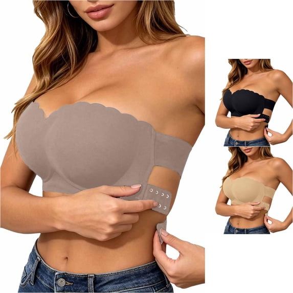 Vrotazzy Women's Strapless Side Closure Bustier Bra Seamless Lightweight Comfortable Bandeau Push Up Top