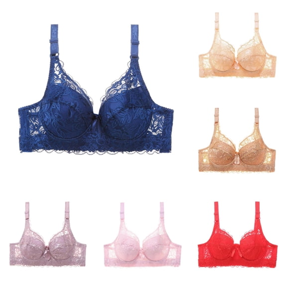 Vrotazzy Womens Lace Gathered Bra Straps Cup Underwear Push Up Unlined Wirefree Daily Wear