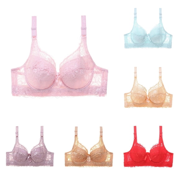 Vrotazzy Womens Lace Gathered Bra Straps Cup Underwear Push Up Unlined Wirefree Daily Wear