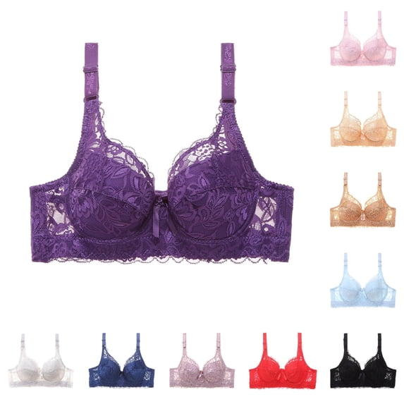 Vrotazzy Womens Lace Gathered Bra Straps Cup Underwear Push Up Wirefree Unlined Adjustable Back Closure Soft Daily Wear