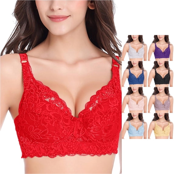 Vrotazzy Womens Lace Gathered Bra Straps Cup Underwear Underwire Push Up Comfort Daily Wear
