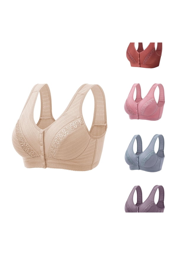Womens No Steel Ring Front Close Bra T Back Plus Size Seamless Unlined Bra for Large Bust,Sizes 44