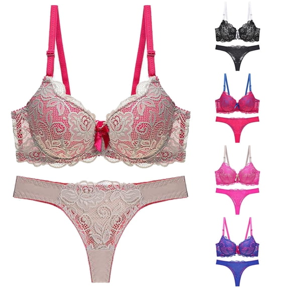 Vrotazzy Womens Thin Cup Lace Bra Set Shaped Push Up Underwear Matching Panty