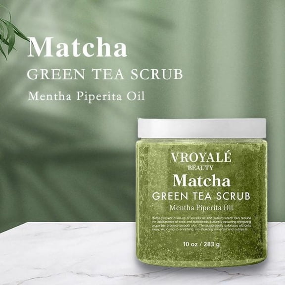 Vroyale Beauty Matcha Green Tea Scrub - Moisturizing Exfoliant for All Skin Types, Including Maternity - Natural Body Scrub for Smooth Skin