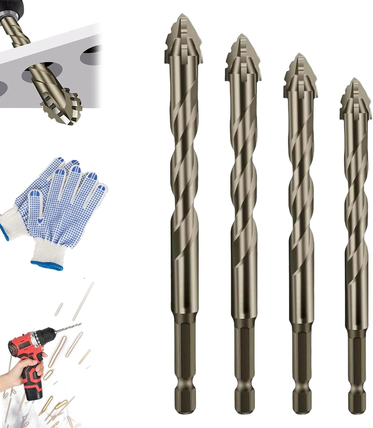 Triangular Dry Drill Bits, Four Blade Serrated Eccentric Drill,Wet and Dry Dual-Use ...