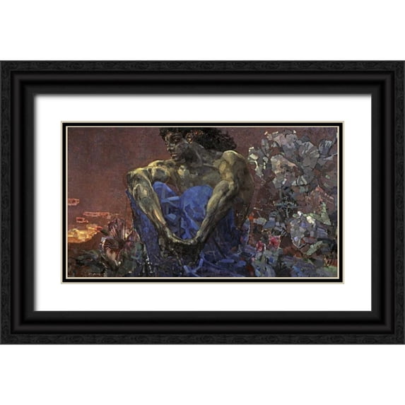Vrubel, Mihail Aleksandrovic 32x20 Black Ornate Wood Framed with Double Matting Museum Art Print Titled - Demon Seated