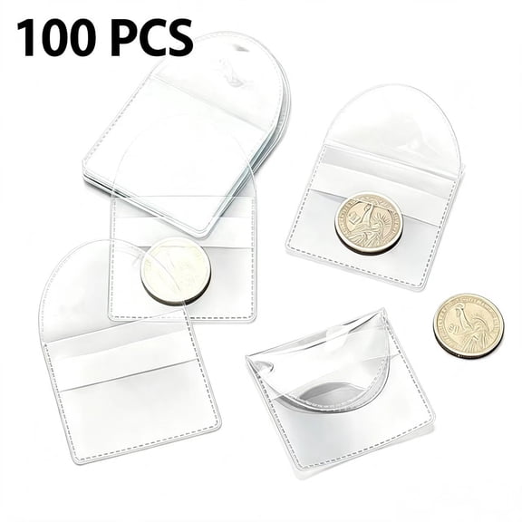 Vruelia 100Pcs Single Pocket Coin Flip, 2Inch Individual Clear Plastic Sleeves Holders Coin Holder Small Coin Sleeves