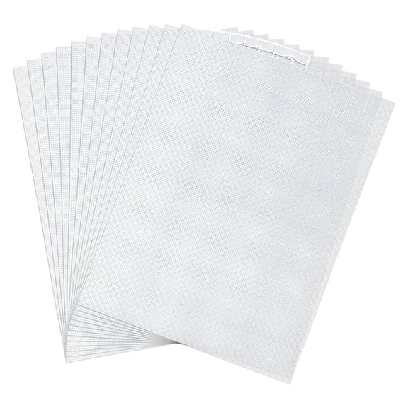 Vruelia 12Pcs 14 Count Plastic Mesh Canvas Sheets, 11x8.2 Inch White Needlepoint Craft Canvas Plastic Grid Sheet