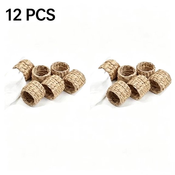 Vruelia 12Pcs Water Hyacinth Napkin Rings -for Party, Dinner Table Decoration