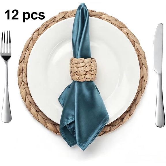 Vruelia 12Pcs Water Hyacinth Napkin Rings -for Party, Dinner Table Decoration