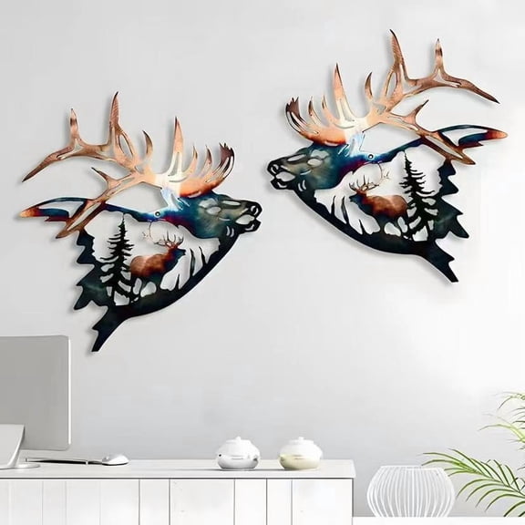 Vruelia 2 Pack Rustic Metal Wall Art Decor Cabin Hunting Decor Deer Hanging Hobbyists Wildlife Pictures in Western iron