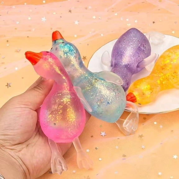 Vruelia 2 Packs Glitter Ducks Squishy Fidget Toys Stress Relief Sensory Balls for Adults Anxiety Focus Desk Toys Fun Party Favors Stocking Stuffers