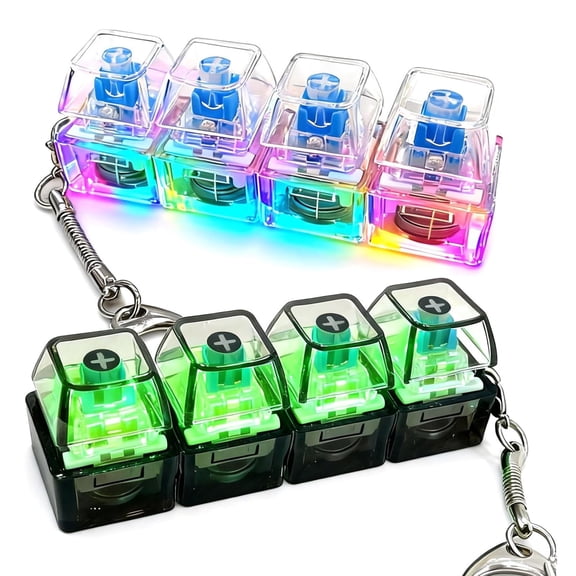 Vruelia 2 Pcs 4-in-1 Keyboard Adult Fidget Clicker Toy 2 Style Sound Keyboard Fidget Keychain Cube Mechanical Key Button Clicker Stress Relief Gift for Office Home Pass Time and Release Stress