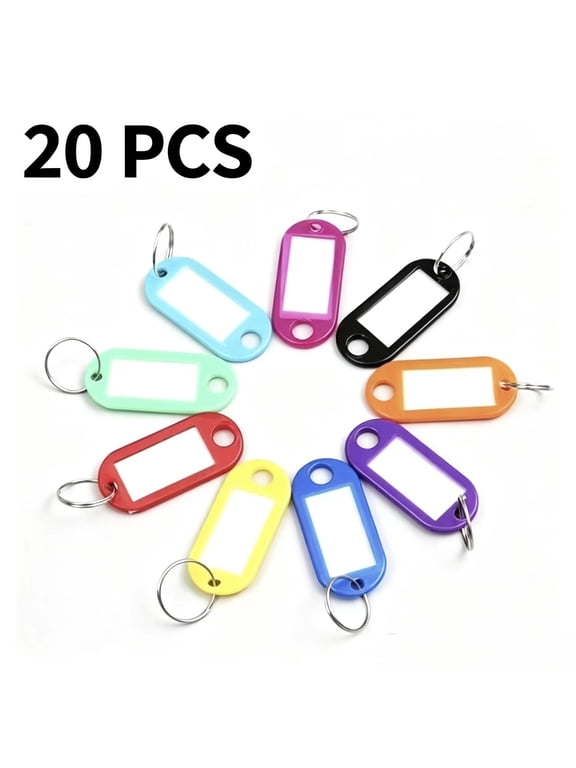 20 Pack Tough Plastic Key Tags Keychain Key Ring ID Label Tags Random Colors